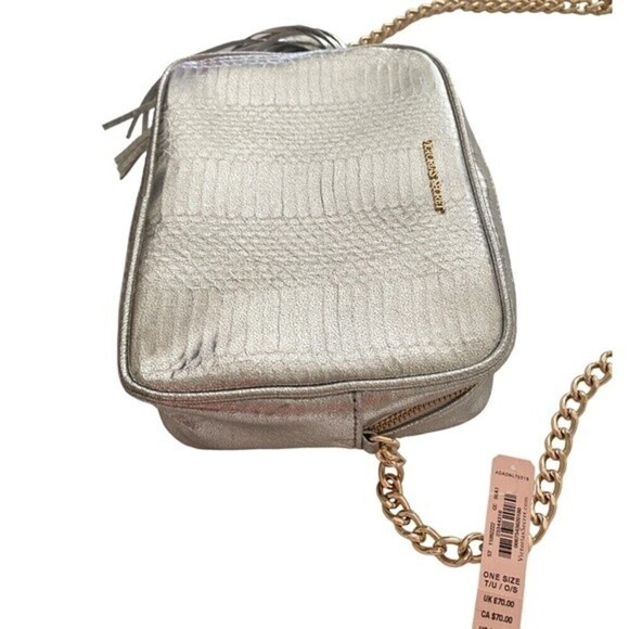 Victoria’s Secret Silver Faux Crocadile Embossed Square Purse Chain Strap Tassel - Picture 7 of 13